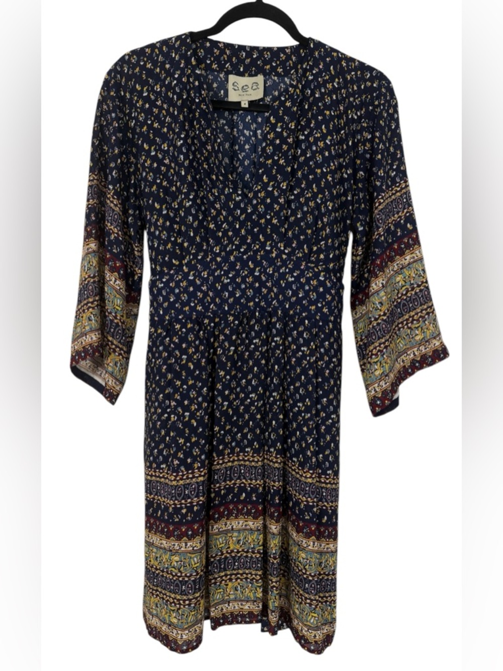 Sea New York Printed Mini Dress Pleated 100% Silk Lightweight Size 4